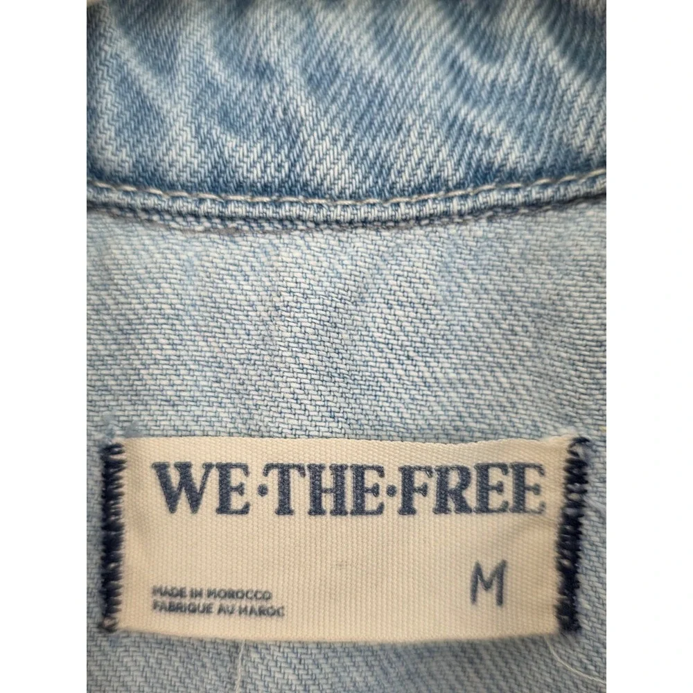 Free People We the Free Marci Denim Jumpsuit Light Wash Blue Utility M Pockets